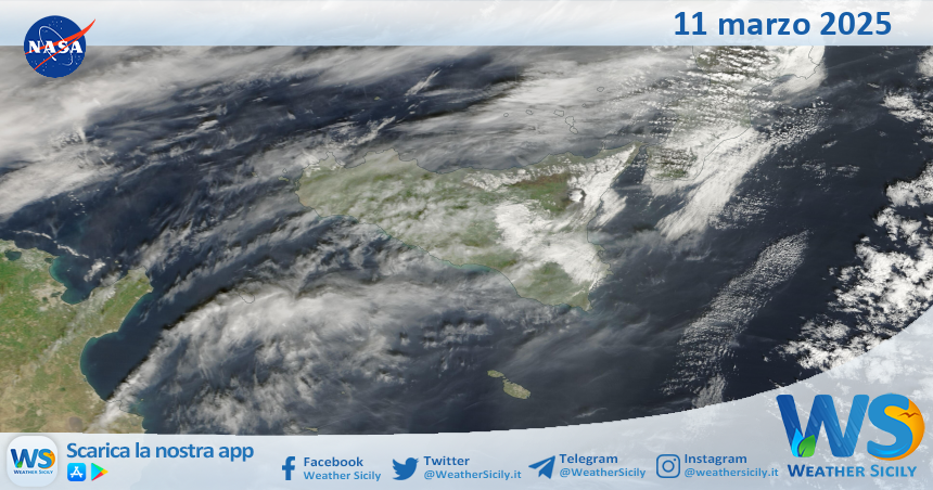 Meteo Sicilia: immagine satellitare Nasa di martedì 11 marzo 2025