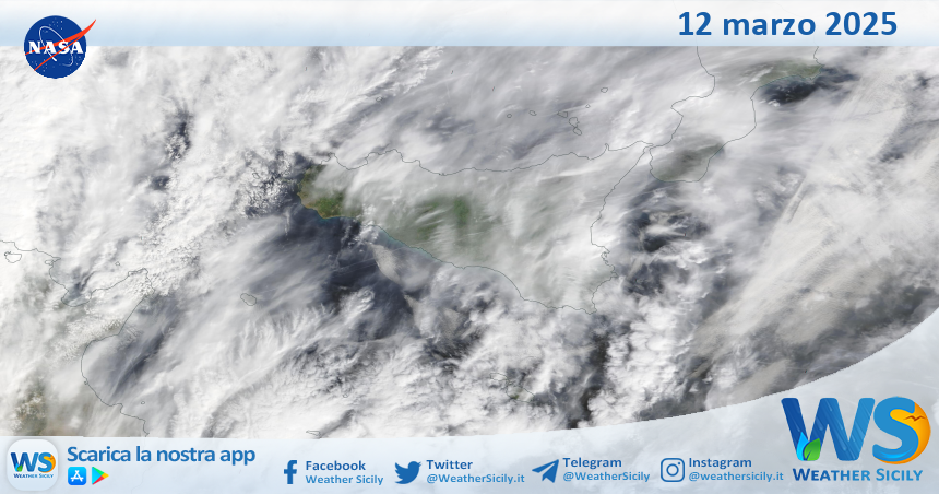 Meteo Sicilia: immagine satellitare Nasa di mercoledì 12 marzo 2025