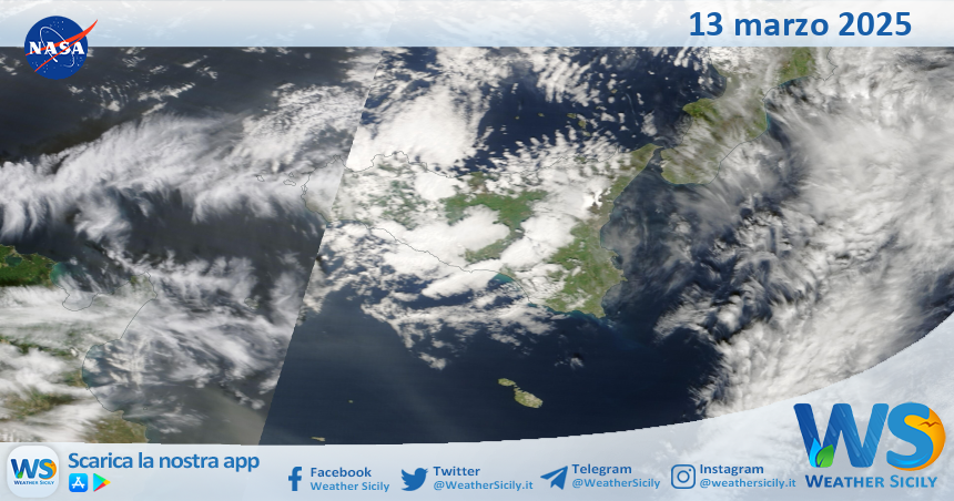 Meteo Sicilia: immagine satellitare Nasa di giovedì 13 marzo 2025