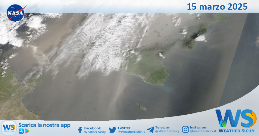 Meteo Sicilia: immagine satellitare Nasa di sabato 15 marzo 2025