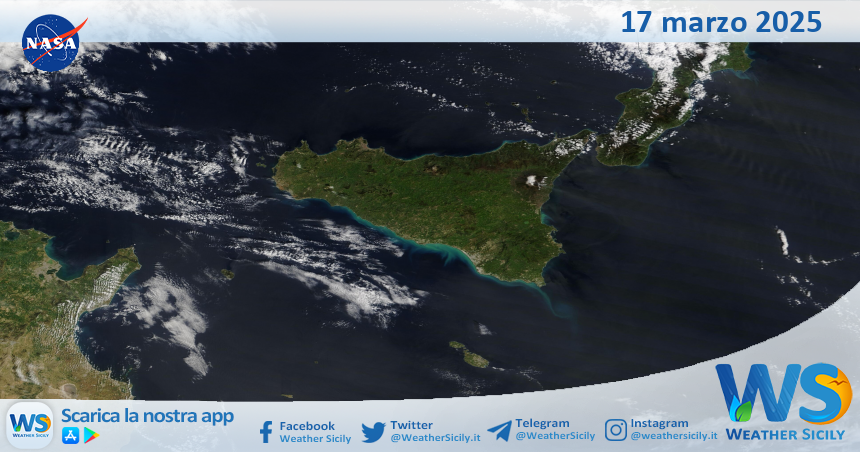 Meteo Sicilia: immagine satellitare Nasa di lunedì 17 marzo 2025