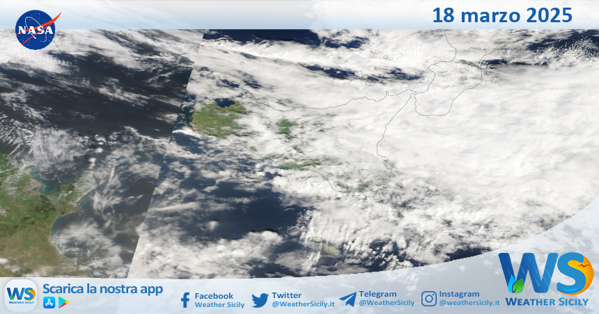 Meteo Sicilia: immagine satellitare Nasa di martedì 18 marzo 2025