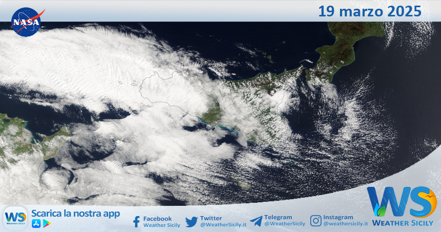 Meteo Sicilia: immagine satellitare Nasa di mercoledì 19 marzo 2025