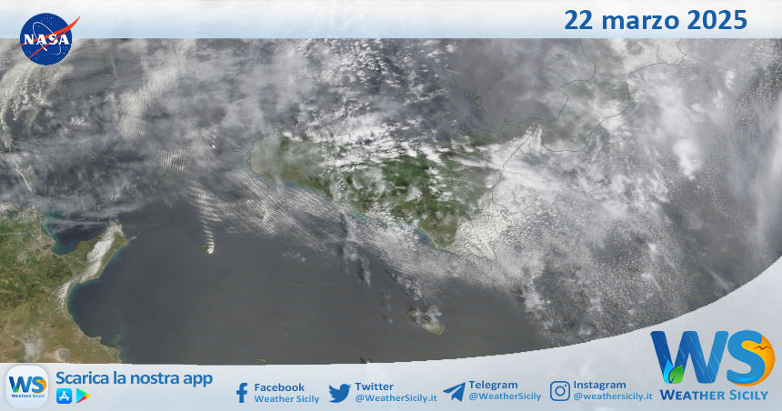 Meteo Sicilia: immagine satellitare Nasa di sabato 22 marzo 2025