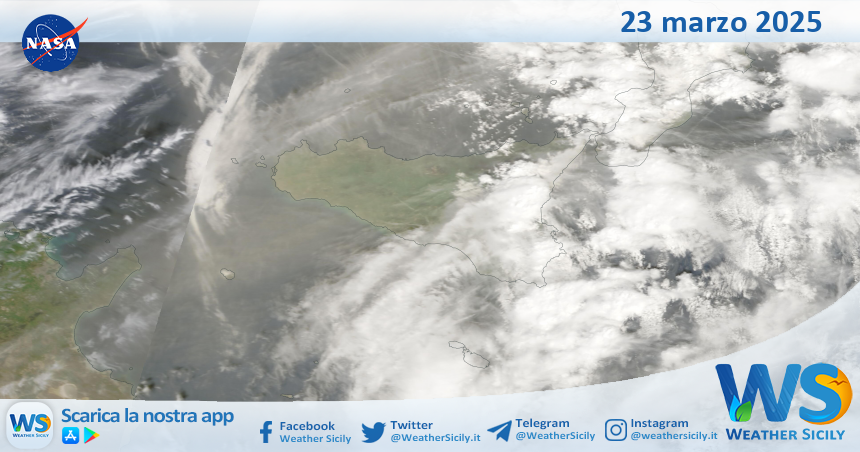 Meteo Sicilia: immagine satellitare Nasa di domenica 23 marzo 2025