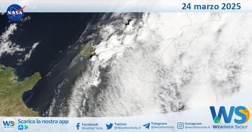 Meteo Sicilia: immagine satellitare Nasa di lunedì 24 marzo 2025